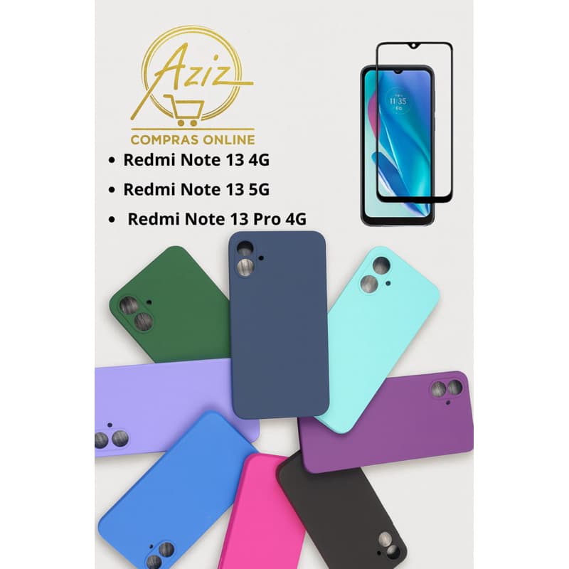 Capa Premium + Película de Vidro p/ Xiaomi Redmi Note 13 4G / Note 13 5G / Note 13 Pro 4G – Silicone Aveludado