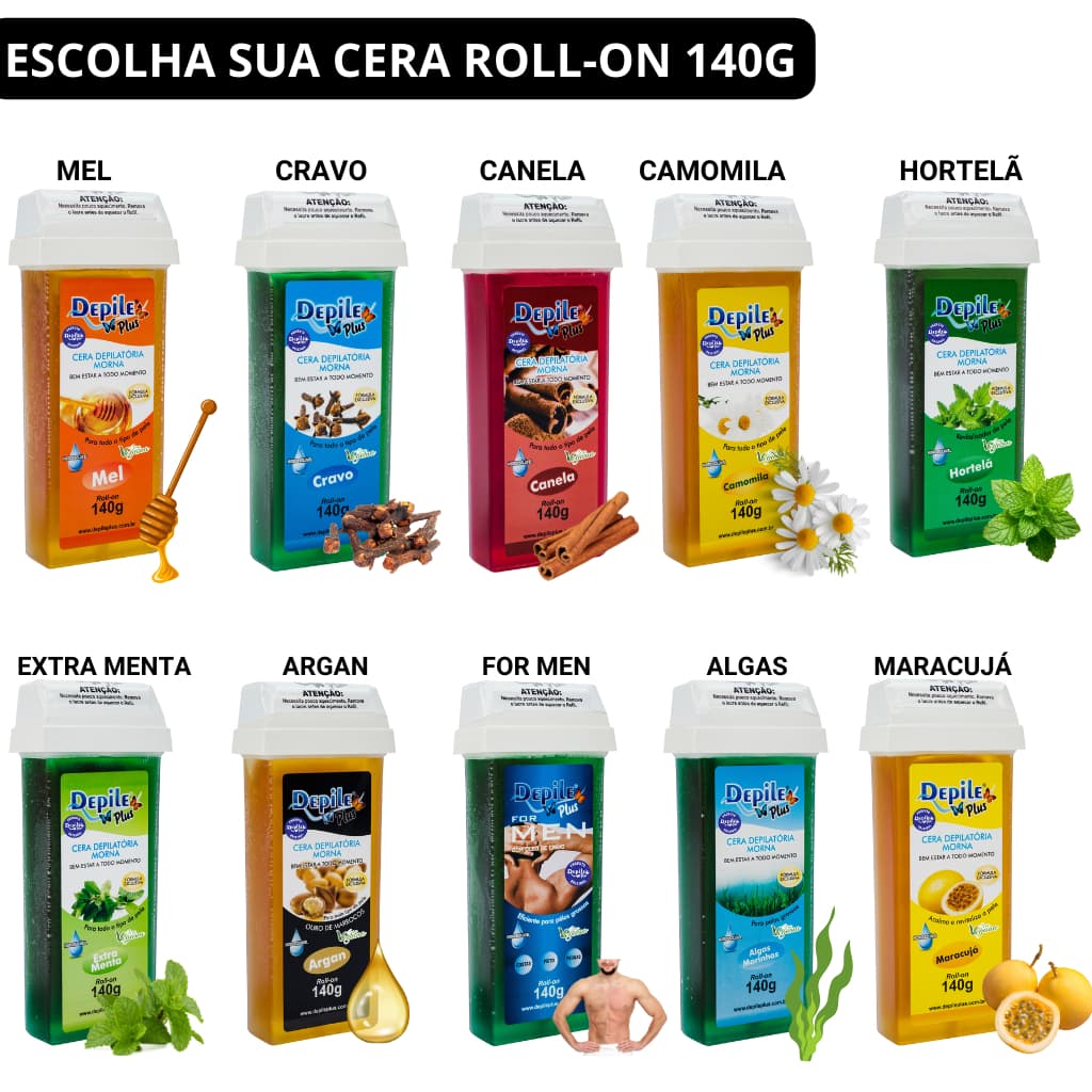 Cera Depilatória Roll-On Corporal Hidrossolúvel 140g Depile Plus Profissional