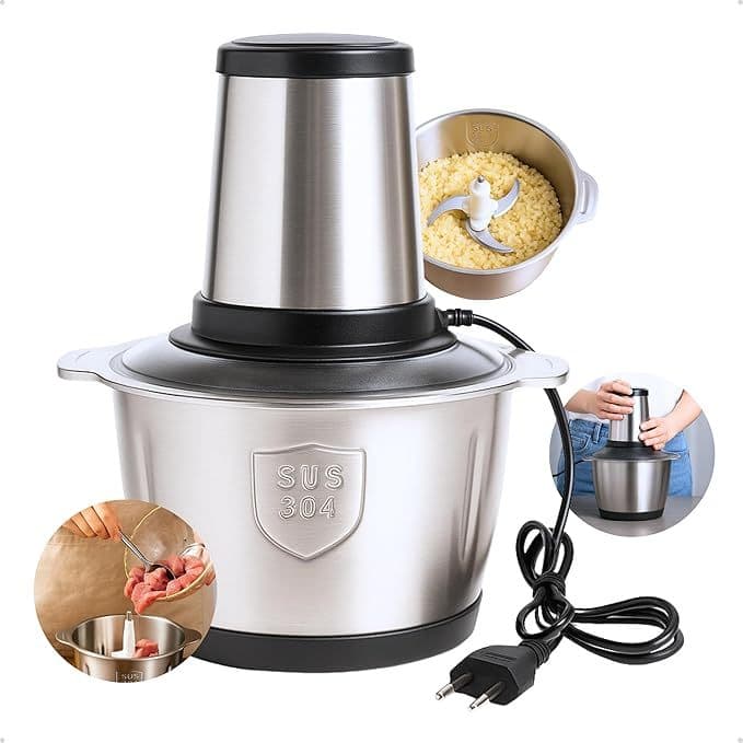 Moedor Processador Triturador Elétrico Potente de Alimentos 3L 850W Inox Carnes Temperos 110V