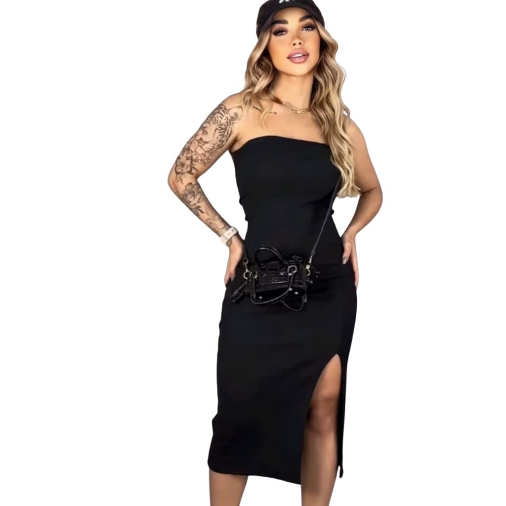 Vestido Midi Tomara Que Caia Tubinho com Fenda