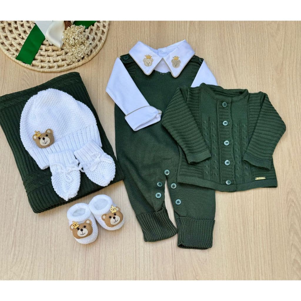 Saída De Maternidade Menino Alex Tricot 7 Peças Tema Urso Princípe