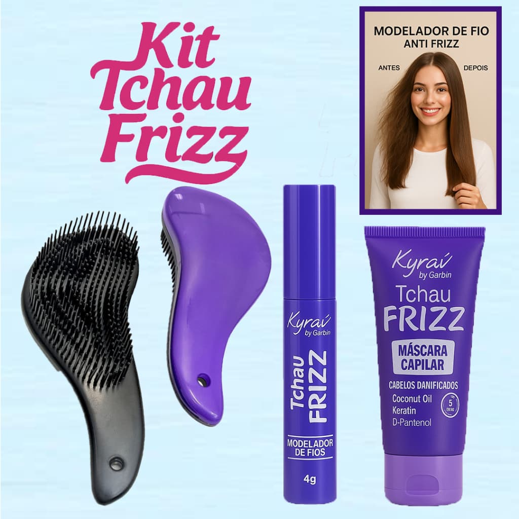 Kit Tchau Frizz- Modelador de Fios ,Máscara Capilar ,Escova Magica ideal para viagem