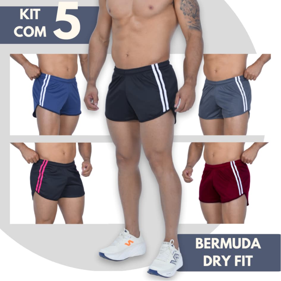 Kit 5 Short Masculino Curto Dry Fit Bermuda Exercício Academia