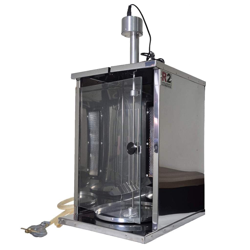 Churrasqueira Churrasgrill com Porta Vidro Portátil Churrasco Grego Frango Assado Picanha Peixe Inox Espeto Elétrico R2