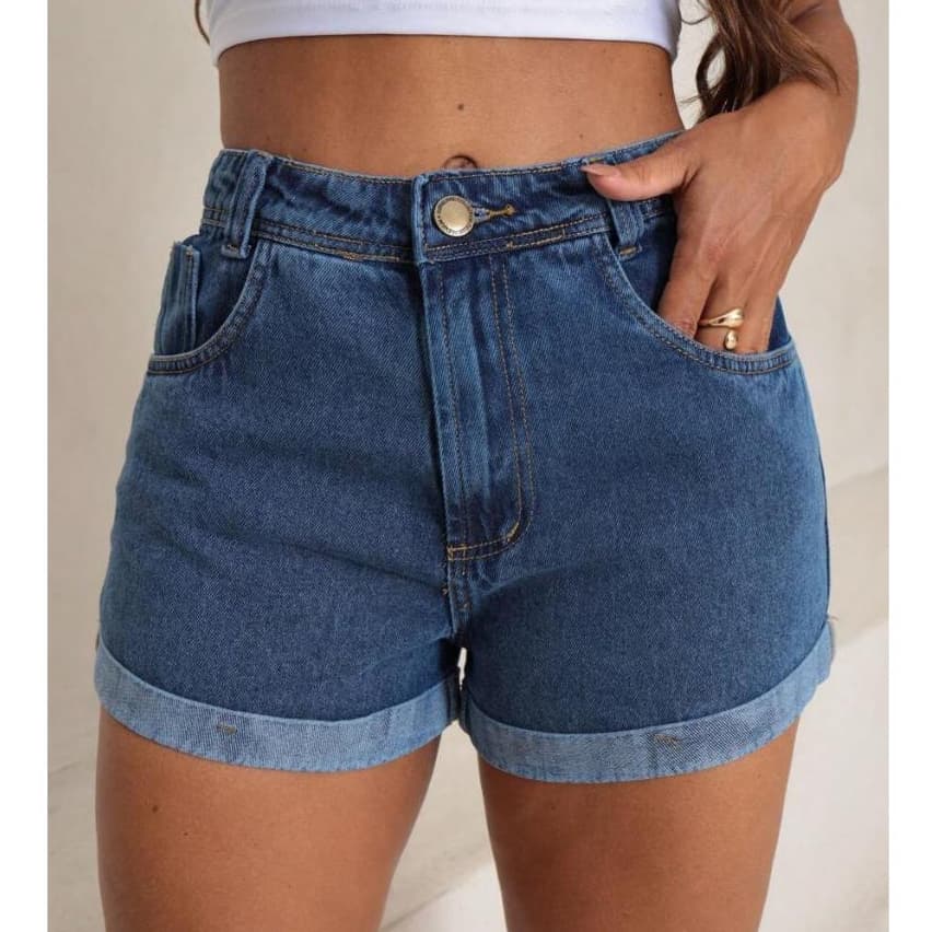 Short Mom Jeans Feminino Cintura Alta