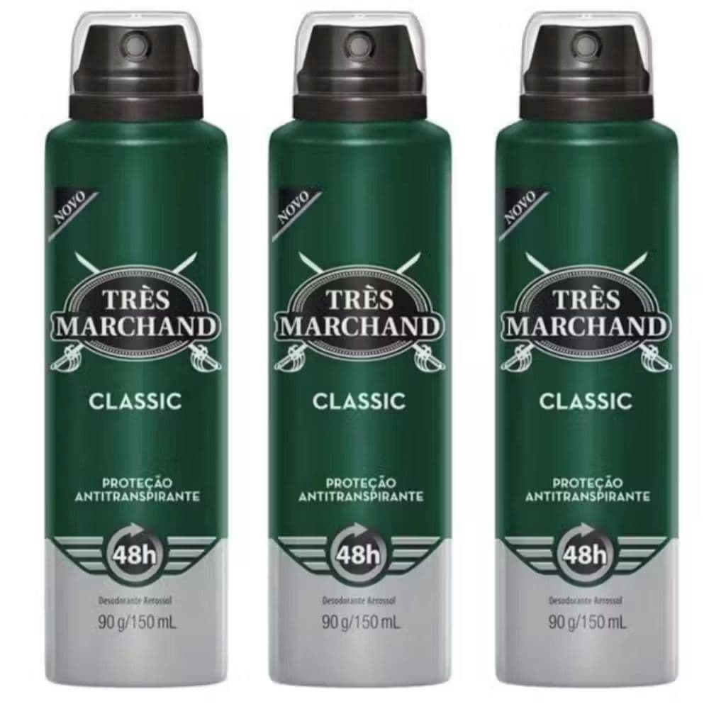 KIT 3 UNIDADES Desodorante Aerossol Masculino Classic Très Marchand 150ml