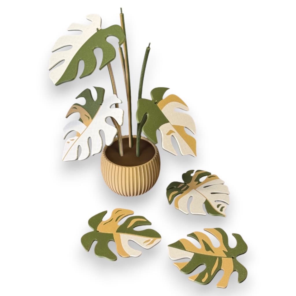 Kit 6 Descanso De Copos Vaso Planta Decorativa Com Folha Removíveis I Minimalista Impressão 3D
