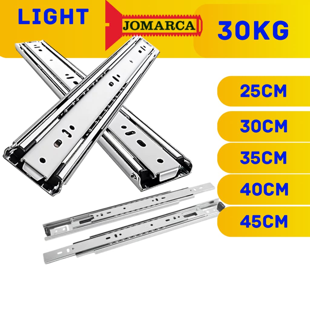 PAR Corrediça Telescópica 1 pares Aço Jomarca Par 30 a 45cm light 2 unidades corrediças para gaveta