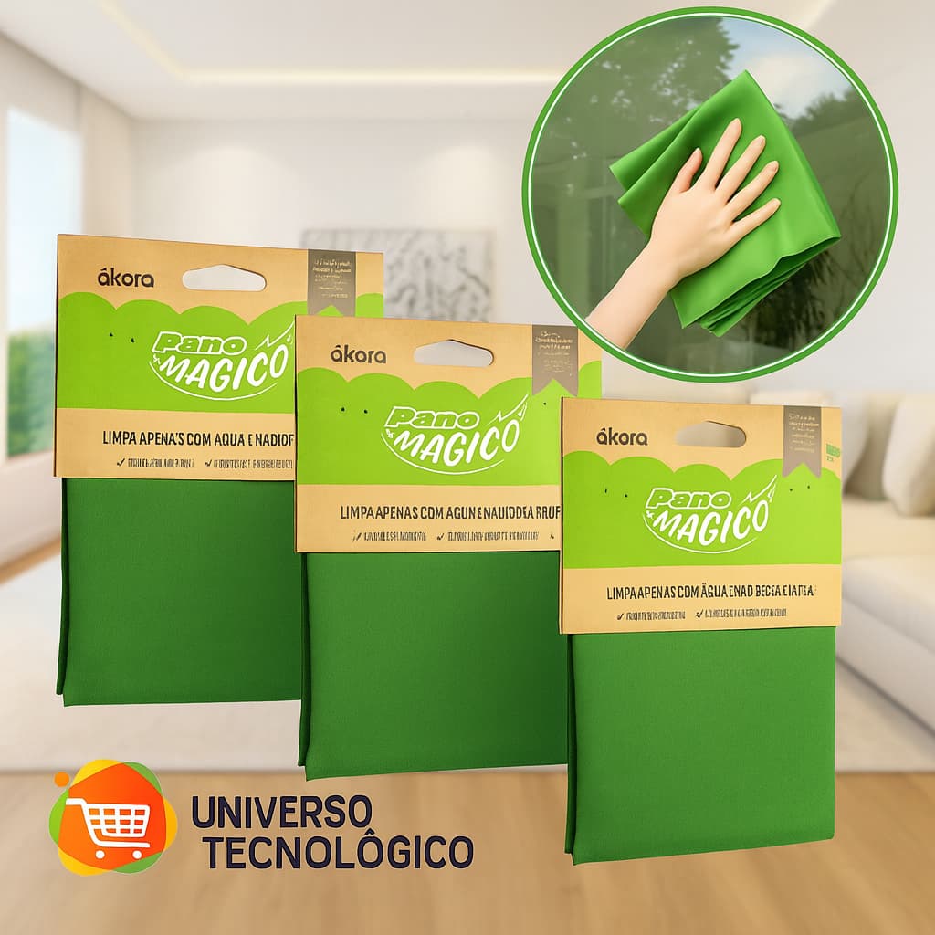 KIT Limpa Vidro Pano Mágico Ákora Poliéster e Poliamida Microfibra Limpeza Original