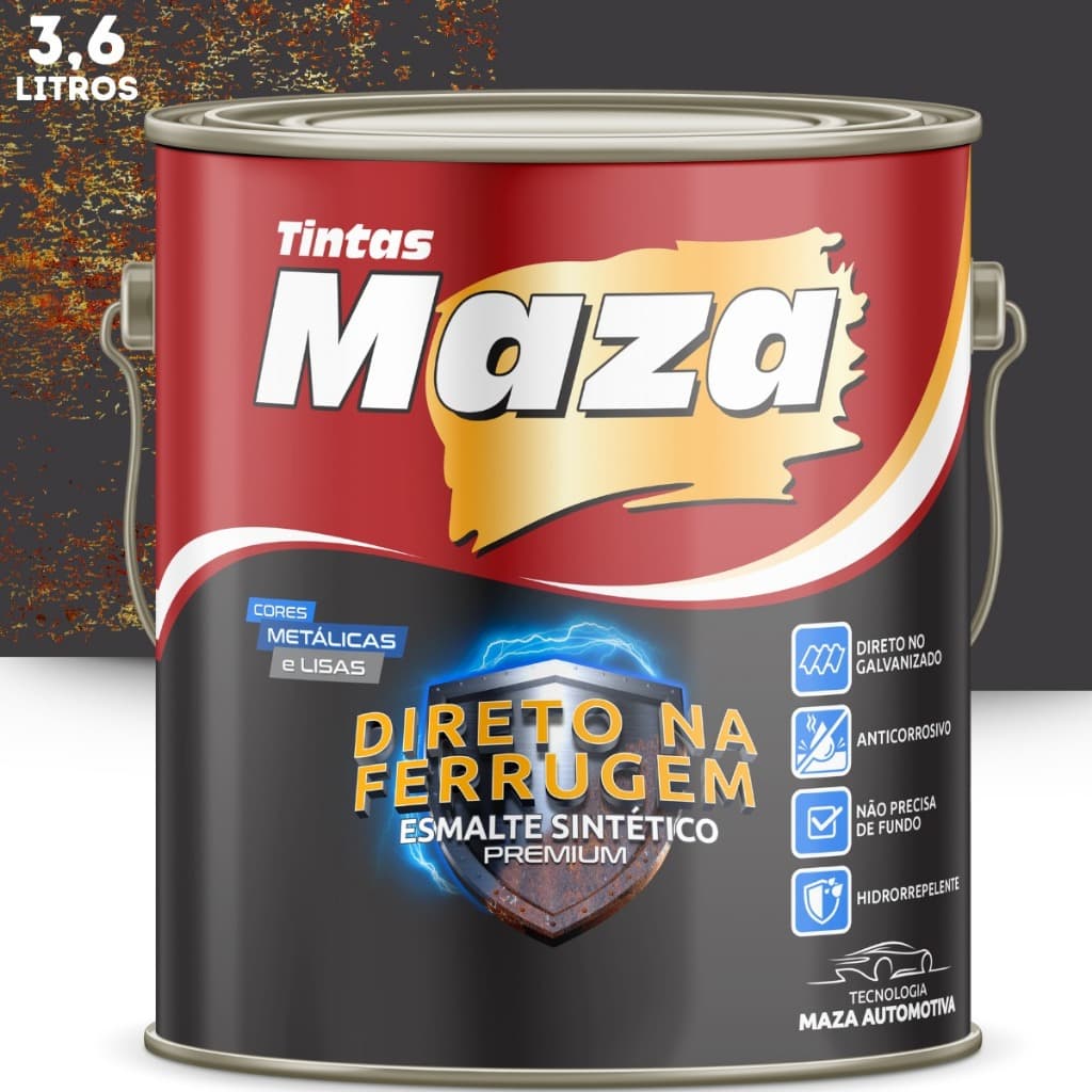 Tinta Esmalte Direto na Ferrugem 3,6 Litros Maza Cores Lisas e Metalicas