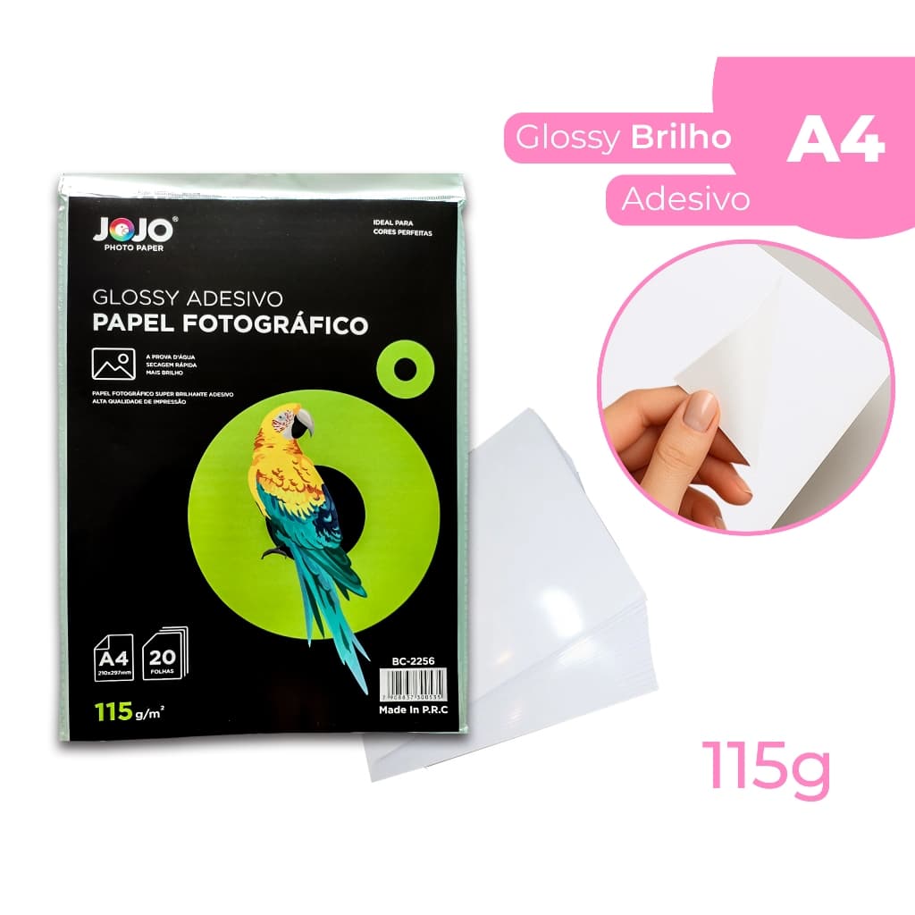 Papel Fotográfico Glossy Brilhante Adesivo 115g A4 Jojo 20 Folhas 40 Folhas Papel Glossy para lembrancinhas