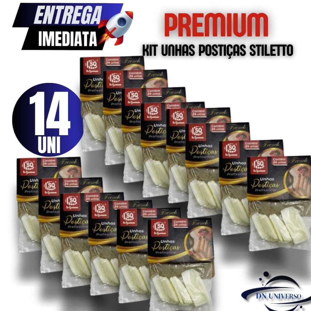 KIT 14 UNHAS POSTIÇAS STILETTO  PROFISSIONAL NATURAIS REALISTAS 24 UNIDADES