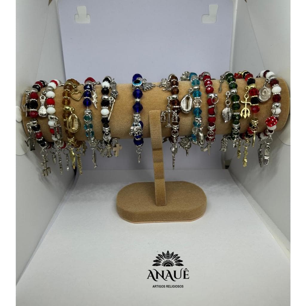 Pulseira Cristal de Vidro Com Pingentes Orixás e Entidades Proteção Umbanda