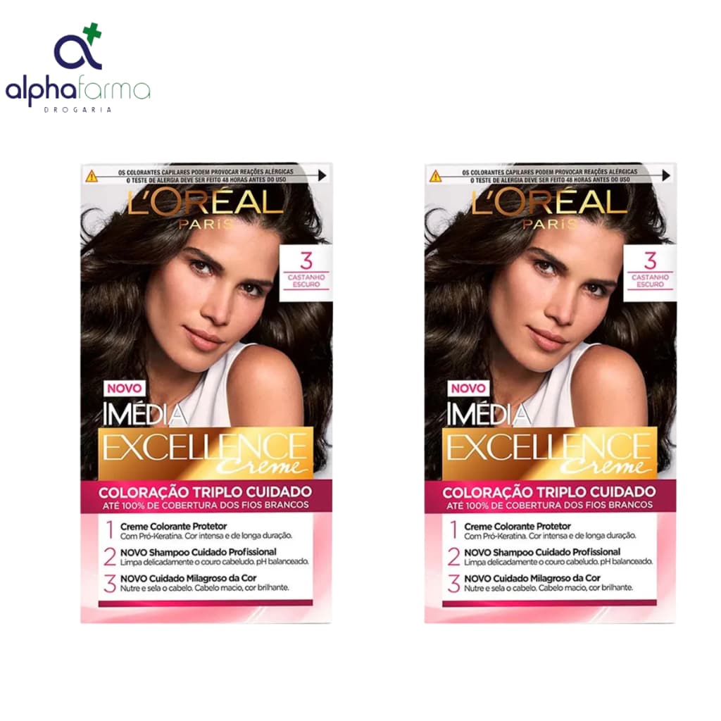 Kit 2 Tintas Imédia Excellence Loreal - Castanho Escuro -3.0