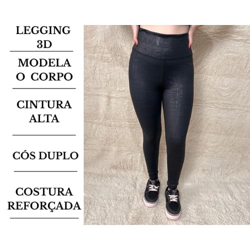 Calça Legging Suplex Power 3D fitness  Alta Compressão Cintura Alta cós duplo academia