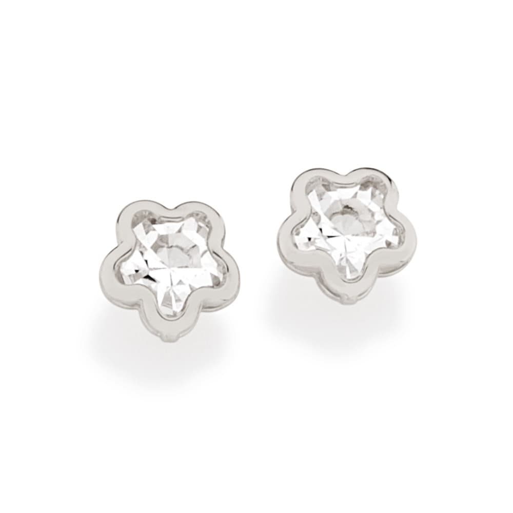 Brinco banhado a rhodium flor Cód. 120147 Rommanel