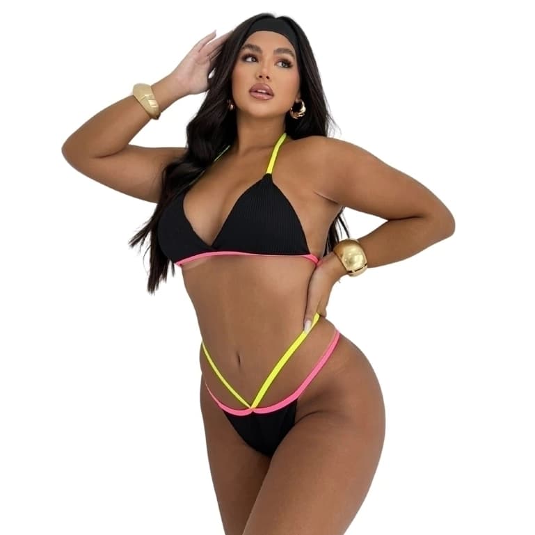 Biquini Fio dental de Fita Canelado Conjunto Feminino