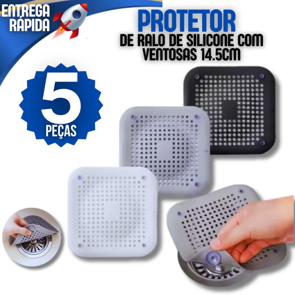 Kit 5 Tampa Protetor de Ralo De Silicone Ralo Pia Tampa Casa Cozinha Banheiro Universal Filtro
