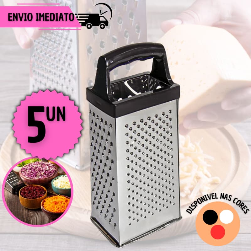 KIT 5 Pçs Ralador 4 Faces em Aço Inox para Cozinha Verdura Legumes Queijo Multiuso