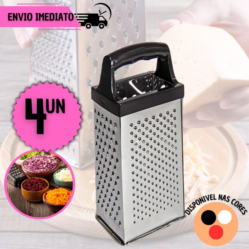 KIT 4 Pçs Ralador 4 Faces em Aço Inox para Cozinha Verdura Legumes Queijo Multiuso