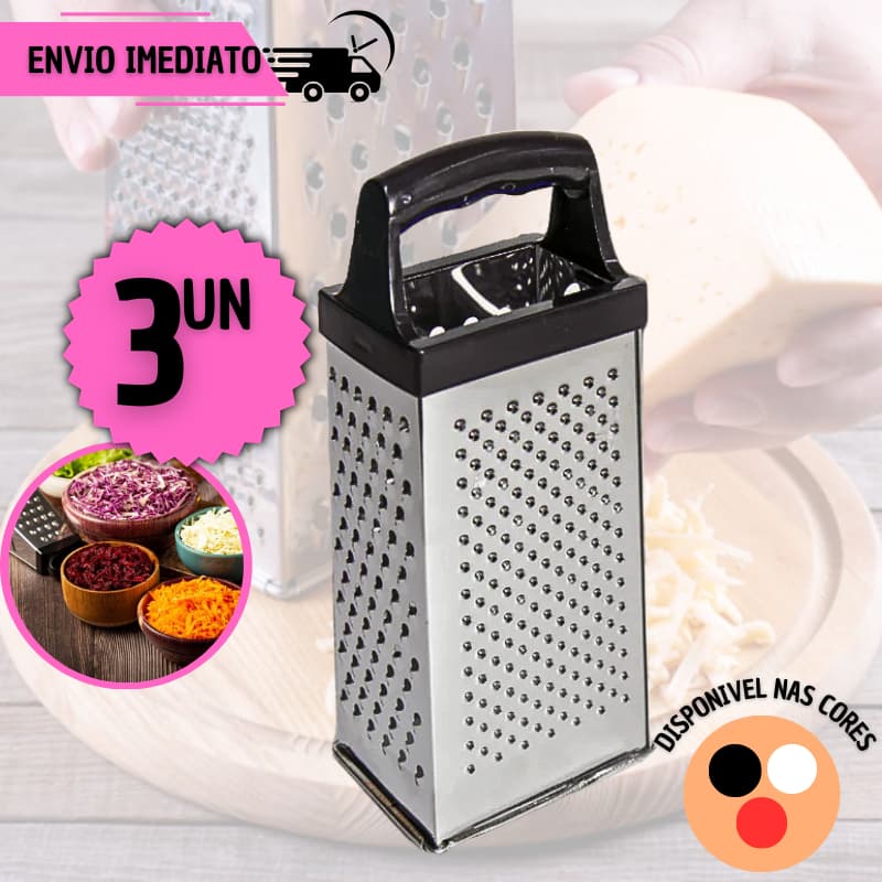 KIT 3 Pçs Ralador 4 Faces em Aço Inox para Cozinha Verdura Legumes Queijo Multiuso