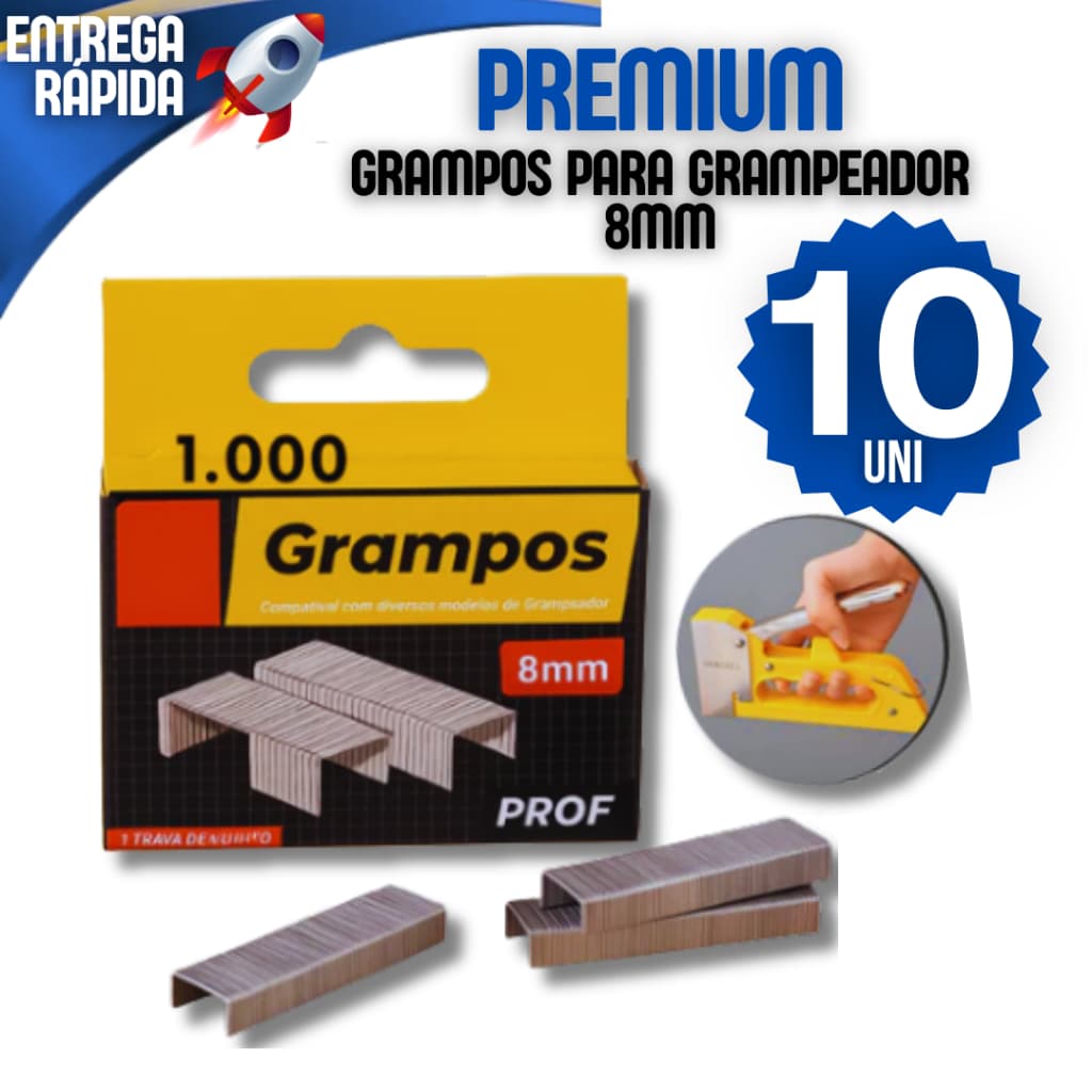 Kit 10 Caixinhas 100 Grampos Para Grampeador 8mm 1000 Peças Grampear Papel Papelaria