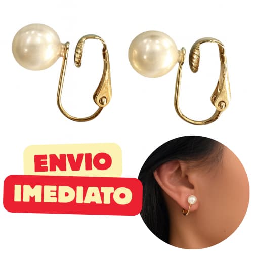 Brinco de Pressão Sem Furo Pérola Clássica 8mm Folheado a Ouro