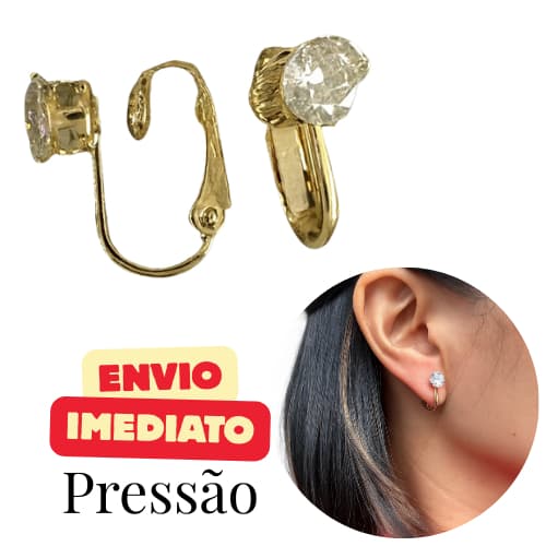 Brinco de Pressão Dourado com zircônia Brilhante – Conforto Sem Furo, Elegante e Envio Imediato | Moda Feminina