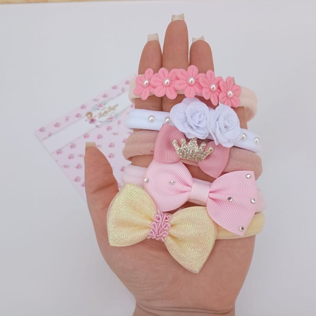 Kit com 5 Faixinhas de Cabelo para Bebê – Acabamento Delicado