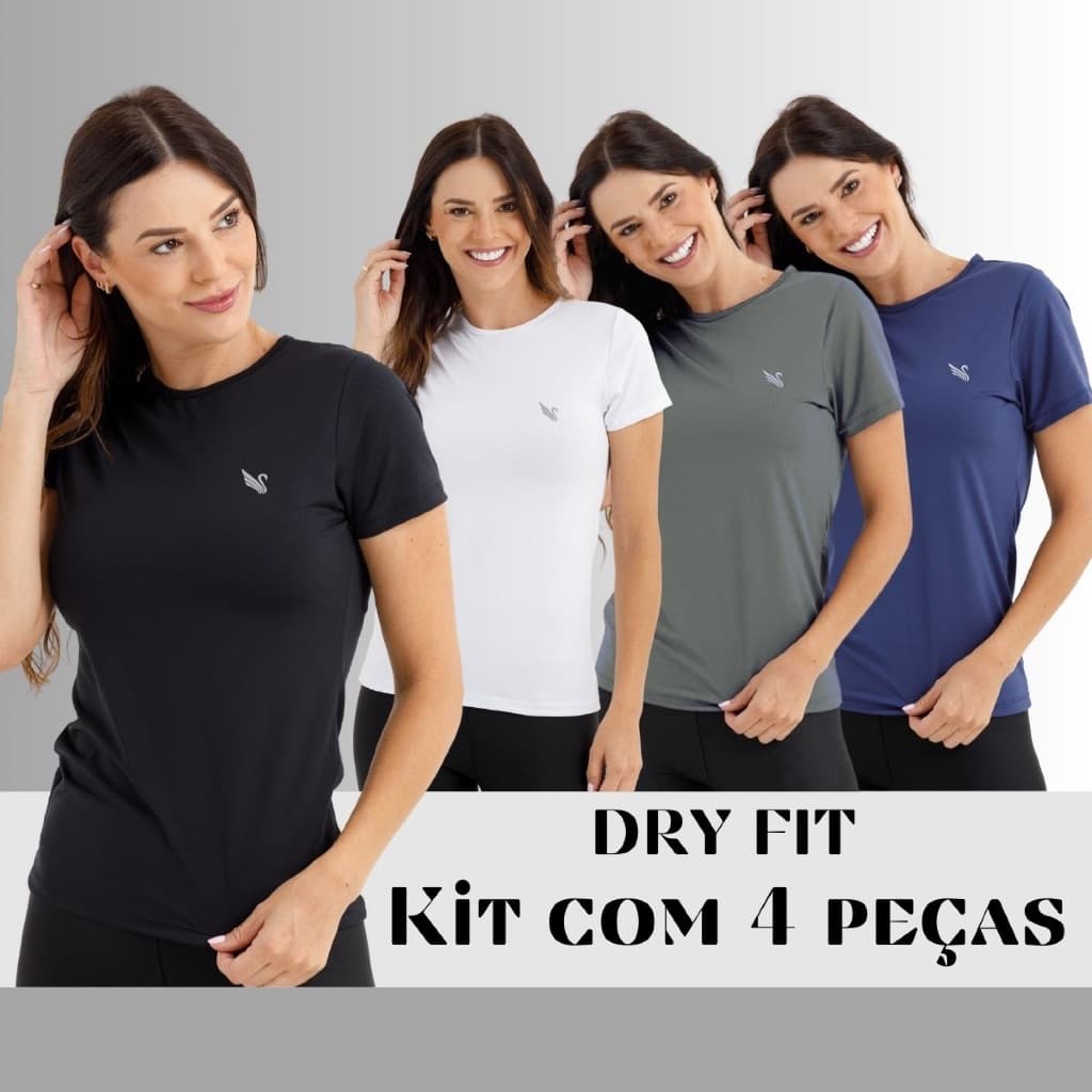 Kit 4 Camiseta Feminina Dry Fit Academia Treino Corrida Esporte Blusinha do P ao G2