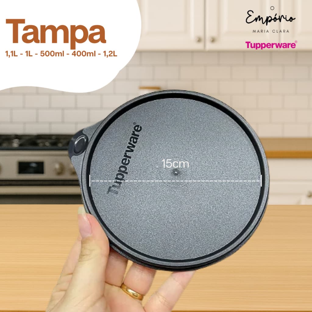 Tupperware Tampa Hermética Branca ou Preta  1,1L