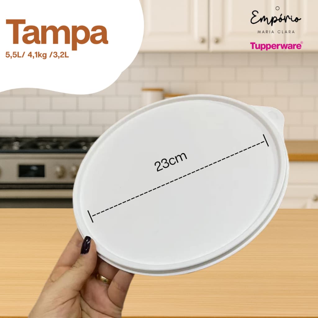 Tupperware Tampa Hermetica Preta ou Branca 6,5 / 5,5   Mede 23,3 CM