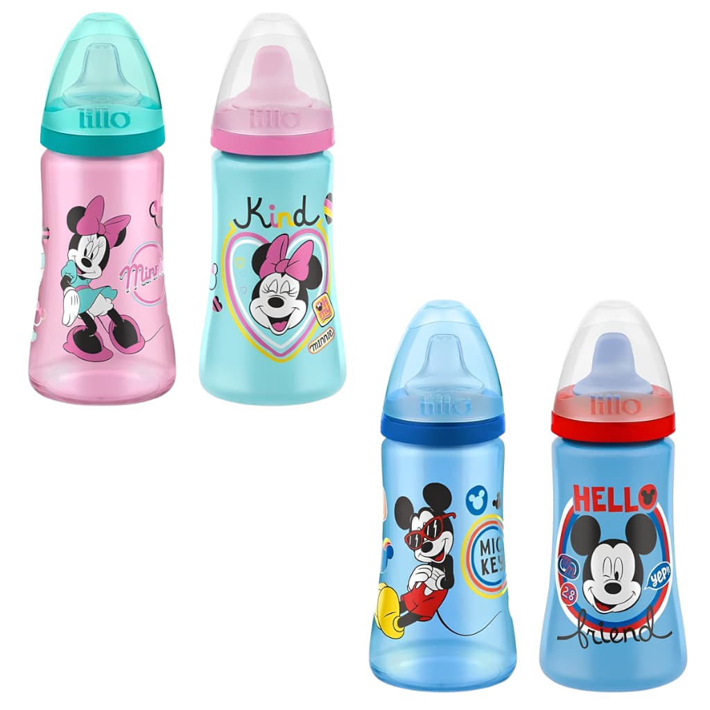 Kit 2 Copos de Treinamento Infantil Colors Mickey E Minnie Baby 300mL Lillo Silicone e TPE Disney