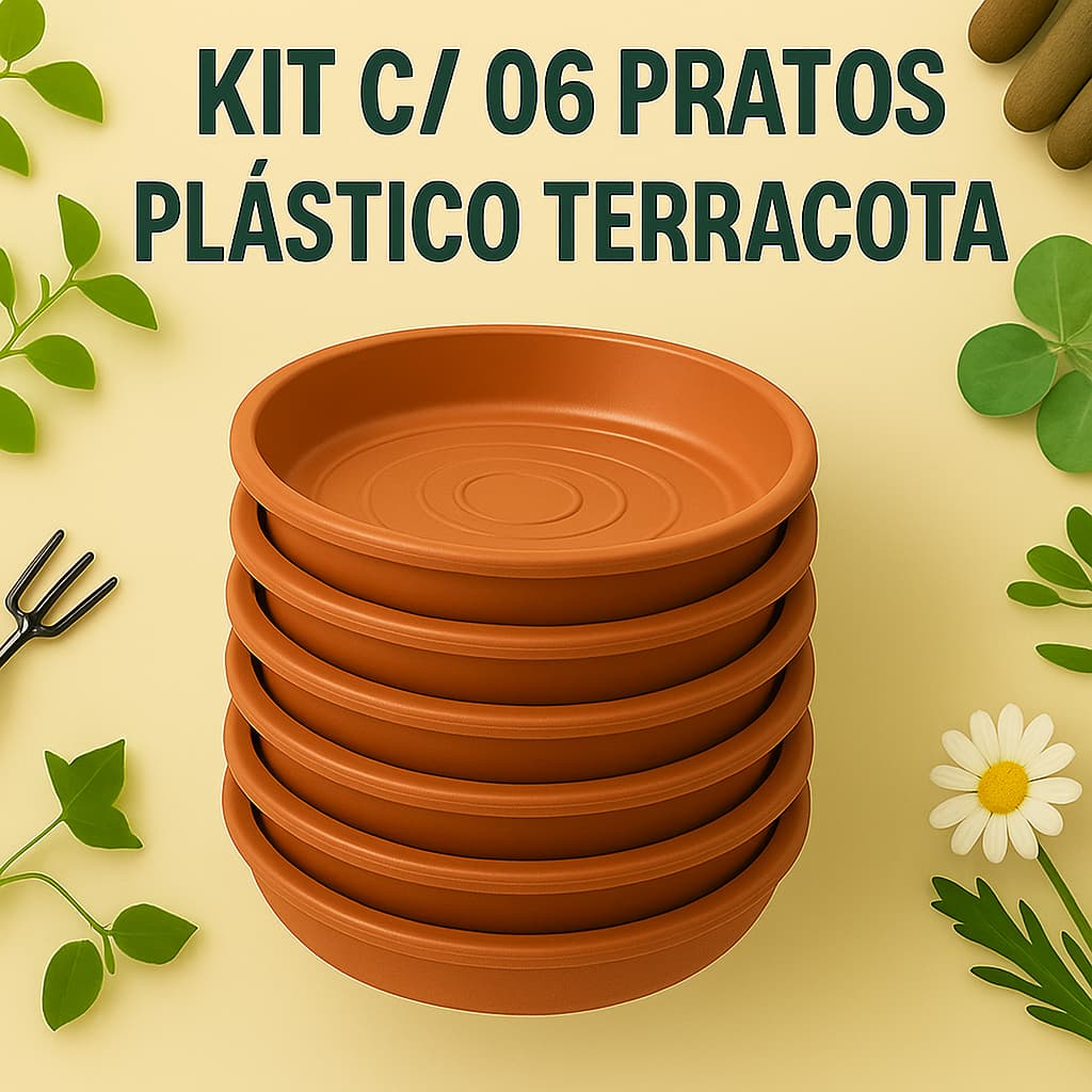 Kit 06 Pratos Plastico Terracota - Para Vasos de Plantas Pequenos, Médios e Grandes