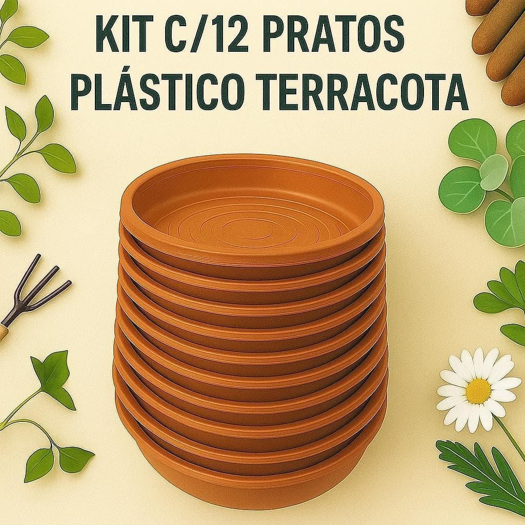 Kit 12 Pratos Plastico Terracota - Para Vasos de Plantas Pequenos, Médios e Grandes