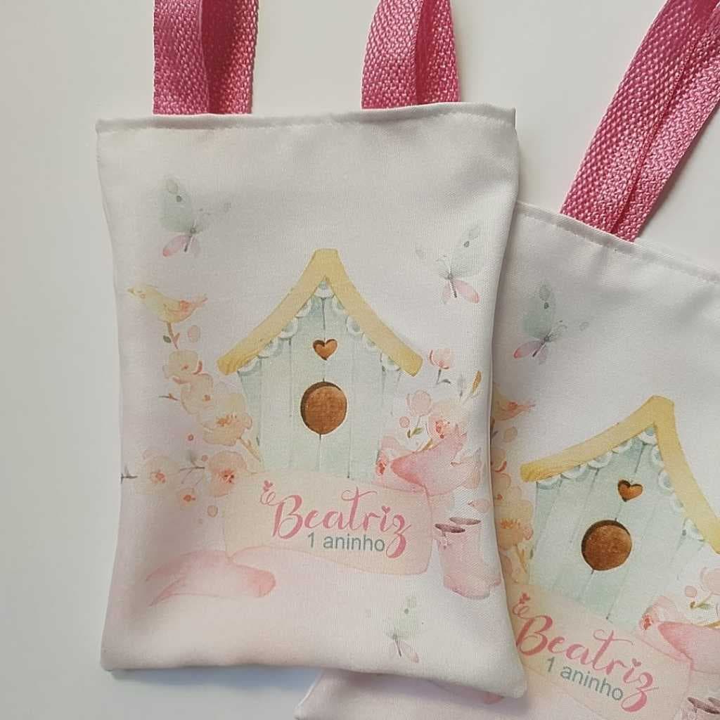 Sacolinha Personalizada em Tecido Oxford 26x19cm | Estampa Frente | Alça Colorida
