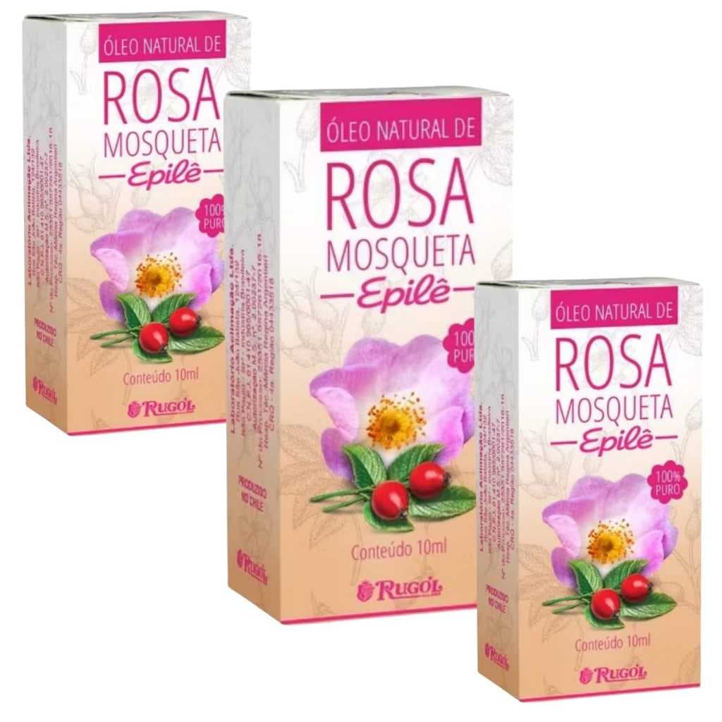 Kit c/3 Óleo 100% Puro de Rosa Mosqueta 10ml Rugol Epilê