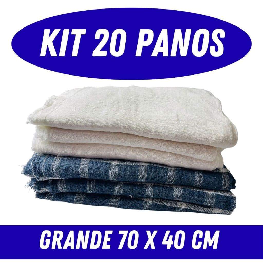 Kit com 20 Panos de Chão Grande 70x40cm - Saco Duplo Xadrez Azul ou Branco Alvejado - Neves