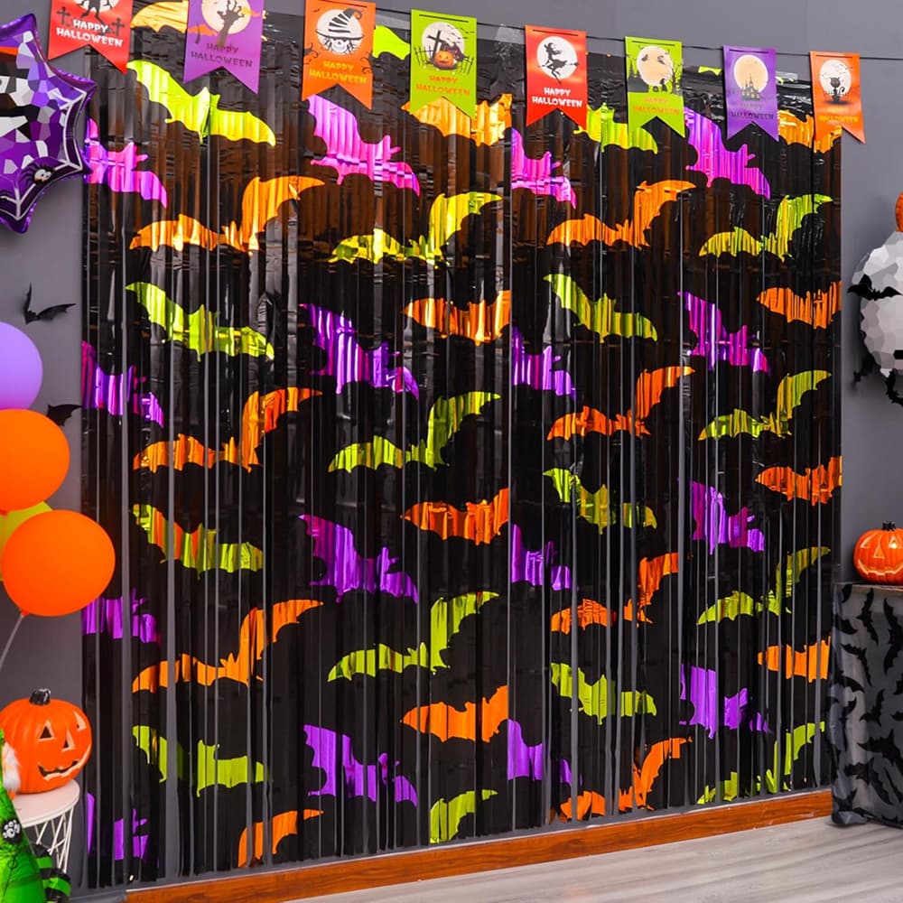 Cortina Metalizada Halloween Painel Luxo Decoração Abobora