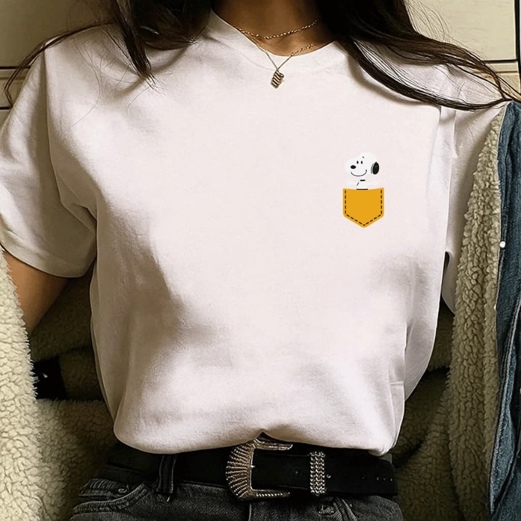 Camiseta Feminina De Algodão Estampa Fofa Mine Snoopy