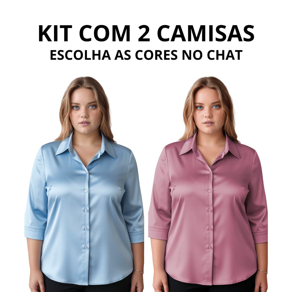 Kit 2 Camiseta Social Feminina Plus Size Camisa Social Feminina Manga 3/4 Blusa Social Feminina Extra Grande