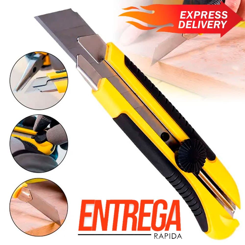 Estilete Estilette Profissional Emborrachado 1 Lâmina Com Trava 18mm Multifuncional Estilete Grande