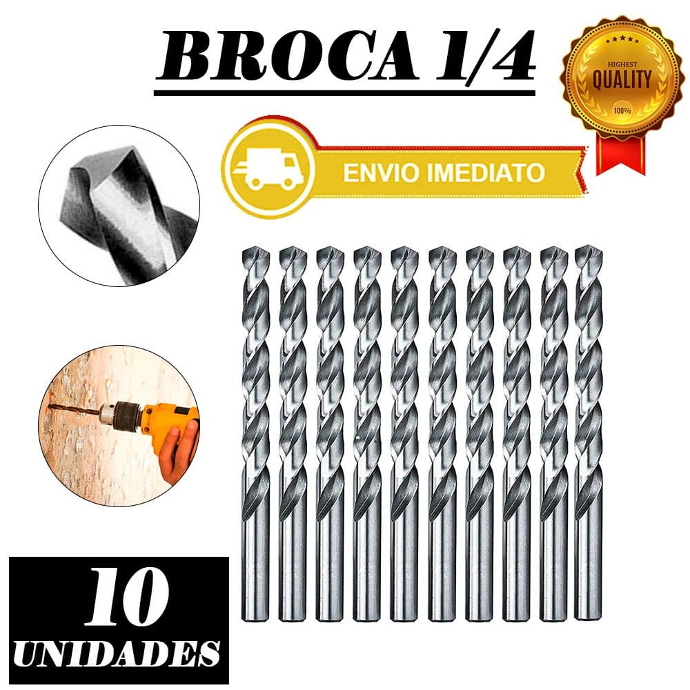 Jogo 10 Brocas de Perfuração Para Ferro - Broca de 1/4 Resistente
