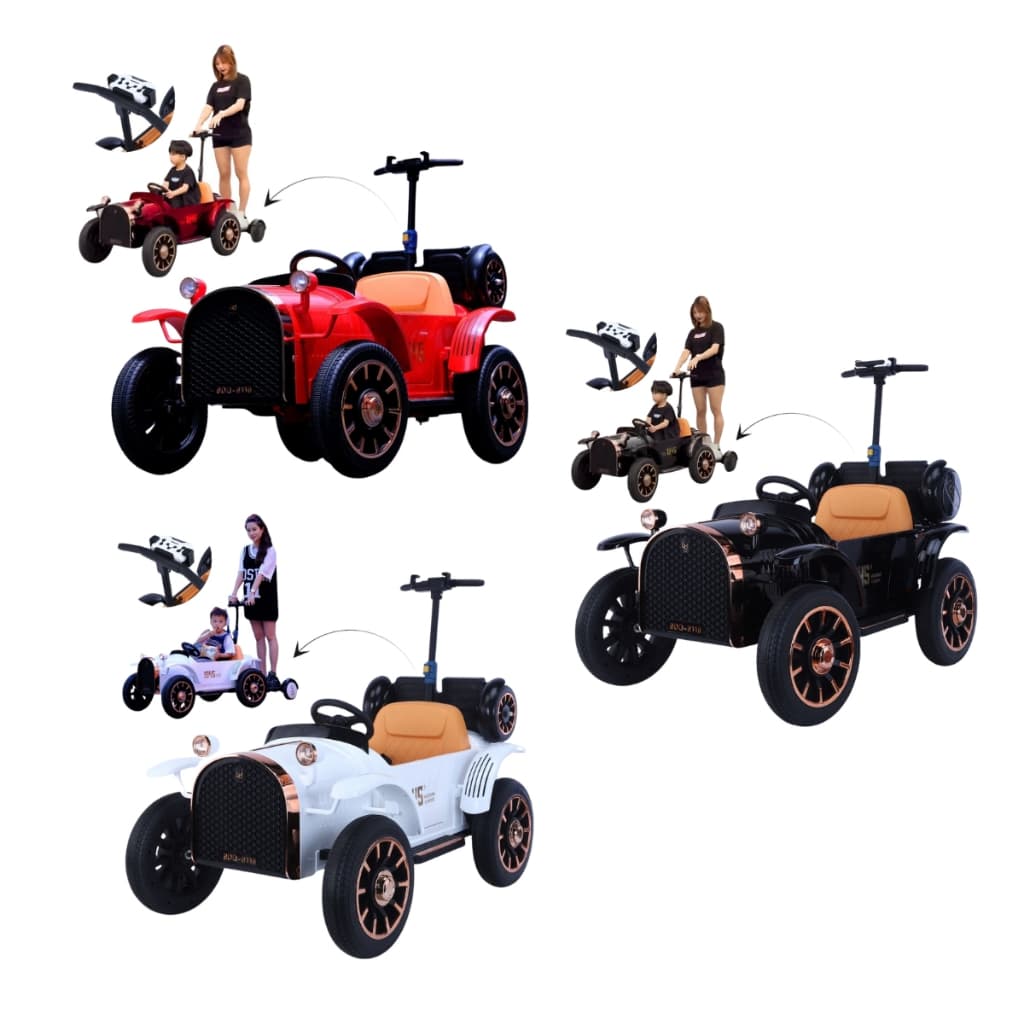 Mini Carro Elétrico Infantil Retrô 12V Preto,Vermelho e Branco Importway