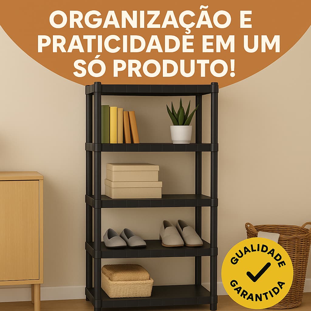 Estante com 5 Prateleira Organizadora de Plástico Modular Multiuso para Cozinha e Quarto Sapateira