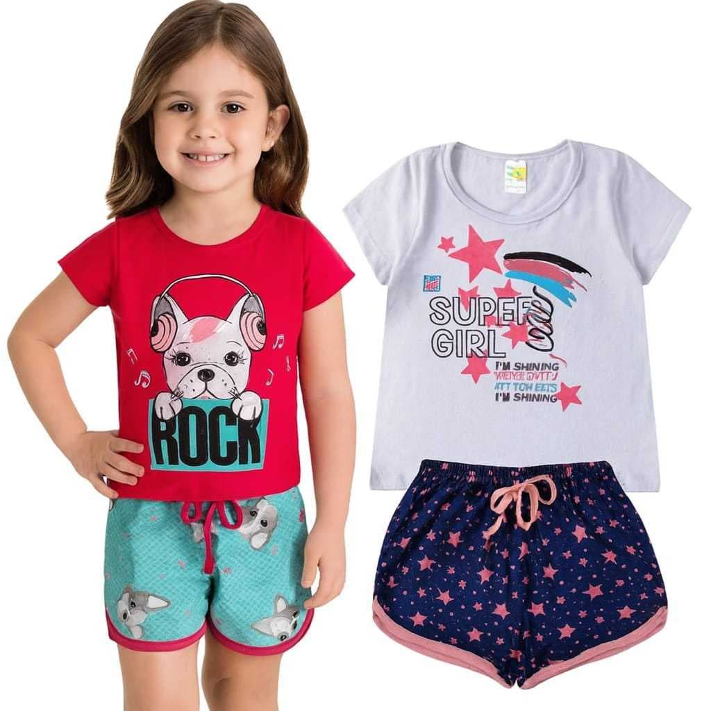Kit 2 peças Conjunto Verão Menina Tamanho 01 ao 10 anos.
