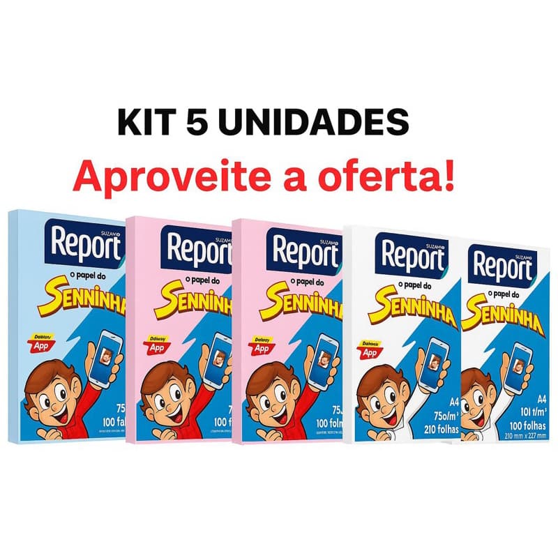 Kit Oferta 5 Pacotes Papel Report Senninha Colorido A4 100 Folhas