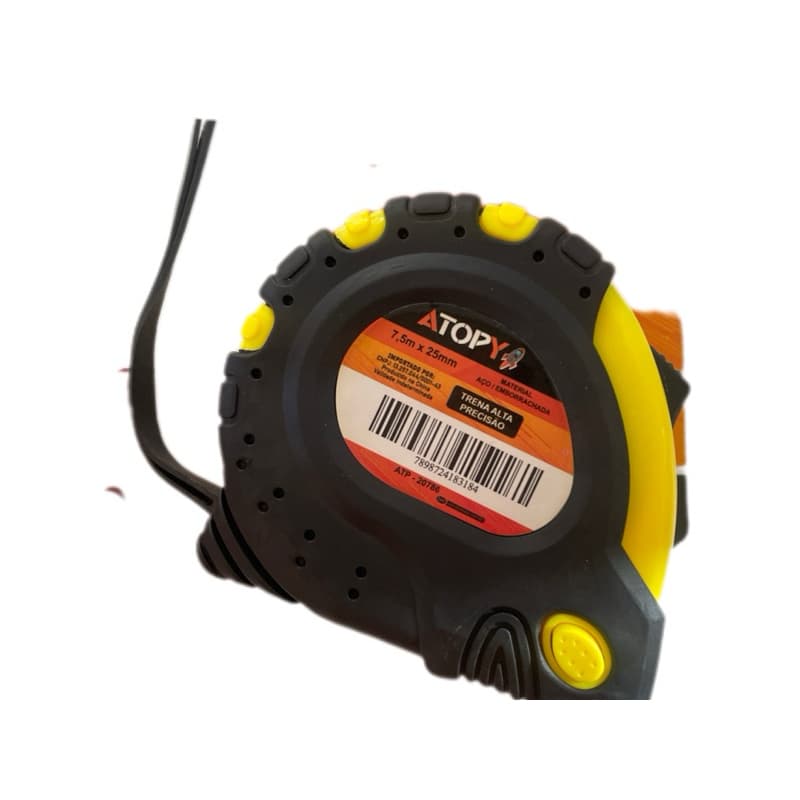 Trena Profissional 7,5 m x 25 mm – Aço Emborrachada com Trava