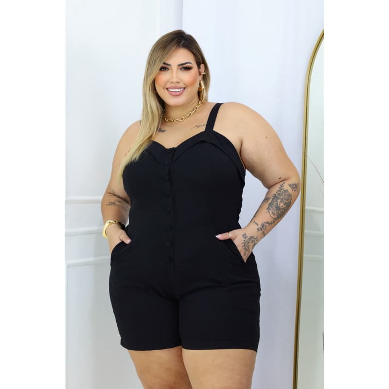 Macaquinho Plus Size Viscolinho Liso Forrado