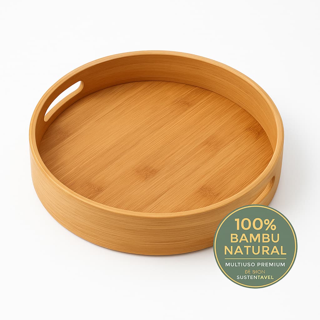Bandeja Redonda de Bambu Tuut Multiuso | Café da Manhã, Petisqueira, Frios, Mesa Posta, Servir e Decoração 30cm